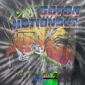 NHRA 1987 Gator Nationals Drag Race Tie Dye Gray Men's T-Shirt Medium Cotton
